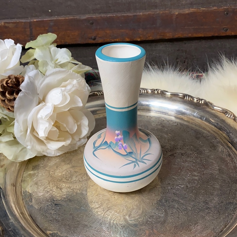 . Vintage New West Pottery - Small Hand Painted Bud Vase
